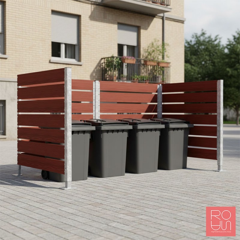 Guardacontenidors modulable en lames de fusta compacte 